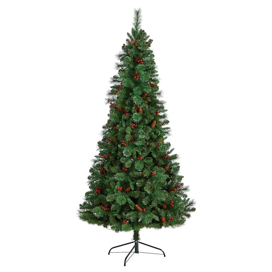 7ft. Pre-Lit Flat Back Montreal Mountain Pine Artificial Christmas Tree, White LED Lights